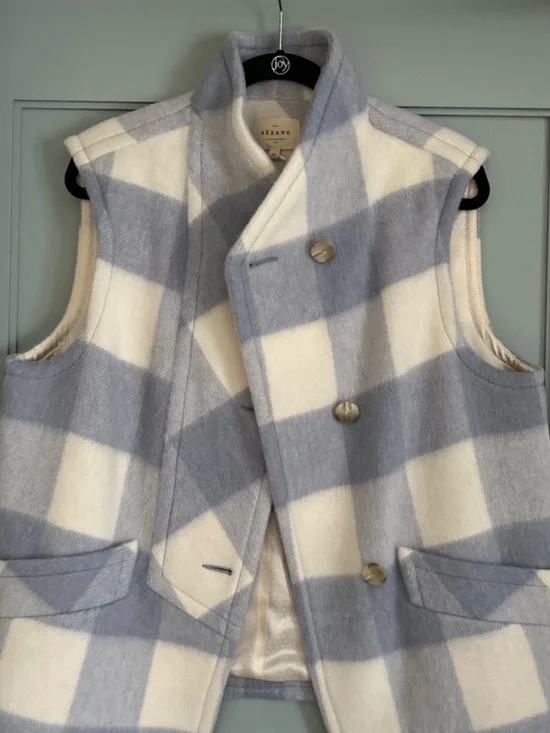 SEZANE Carlo Vest in Blue and White Plaid Wool Fully Lined Sz 38 6 NWT - Picture 4 of 8